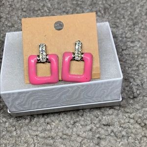 Pink enamel and gem earrings